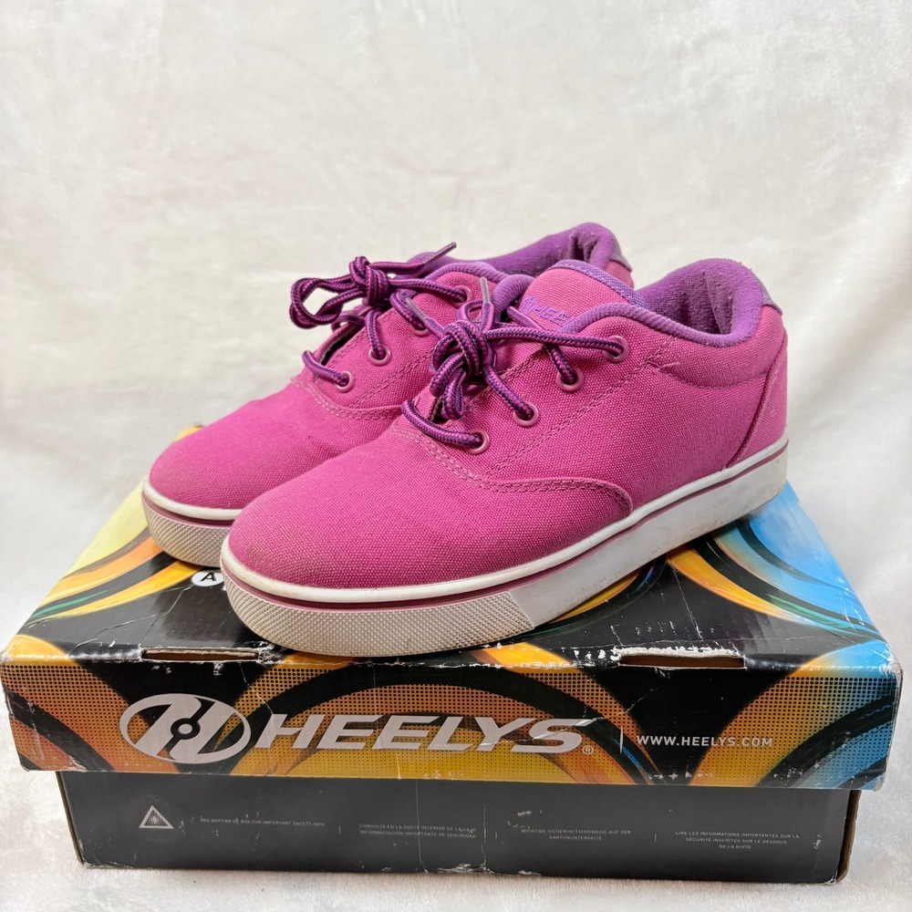 Heelys Skate Shoes Kids Size 4 Pink Fair Canvas Lace Up Roller Sneakers